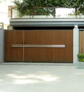 Modern wooden entrance gate design for luxury home exterior